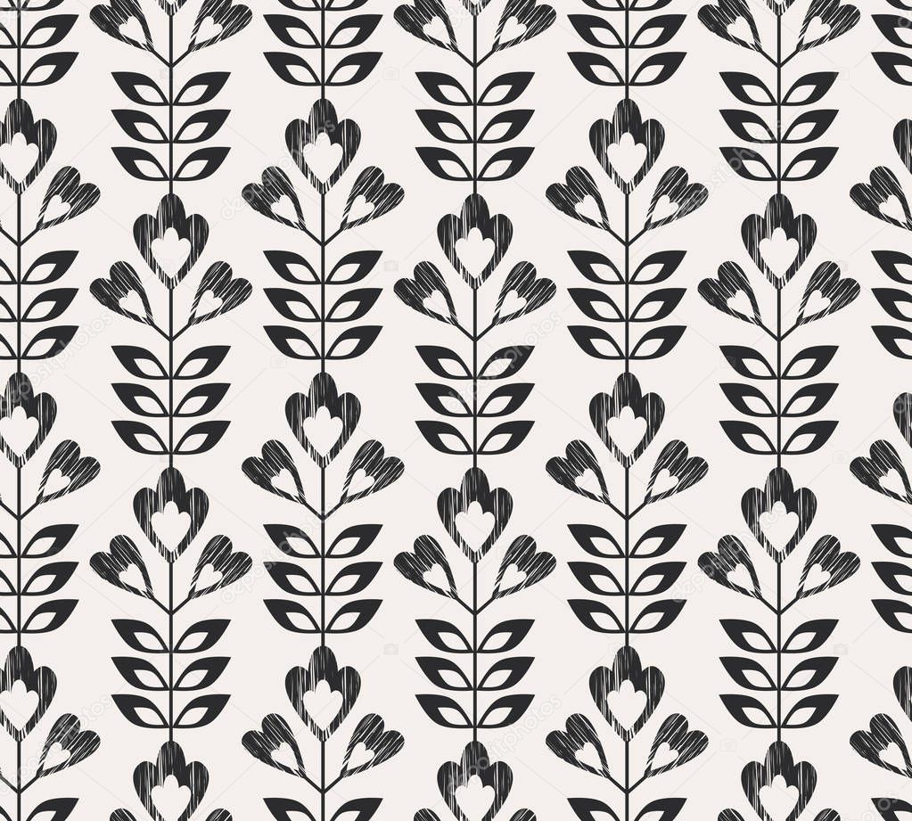 seamless retro pattern with abstract flowers and leaves