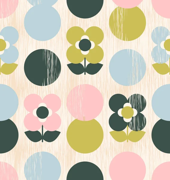 Seamless pattern with flowers and dots — Stock Vector