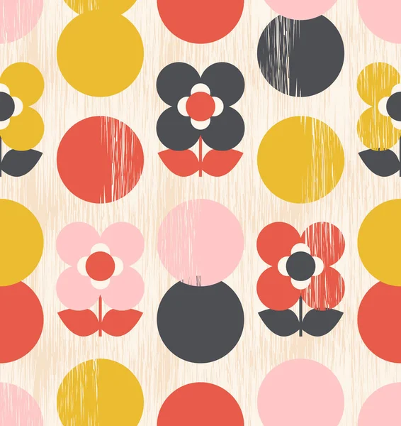 Seamless pattern with flowers and dots — Stock Vector