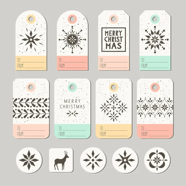 Conjunto de etiquetas de Natal decorativos e adesivos —  Vetores de Stock