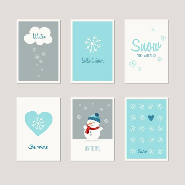 Ensemble de cartes d'hiver décoratives — Image vectorielle