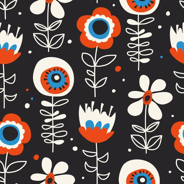 Seamless pattern with hand drawn flowers — Stock Vector