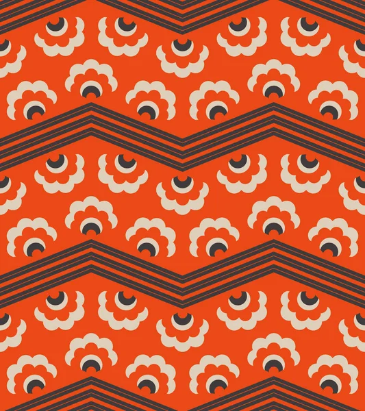 Patrón retro sin costuras con líneas en zigzag y flores abstractas — Vector de stock