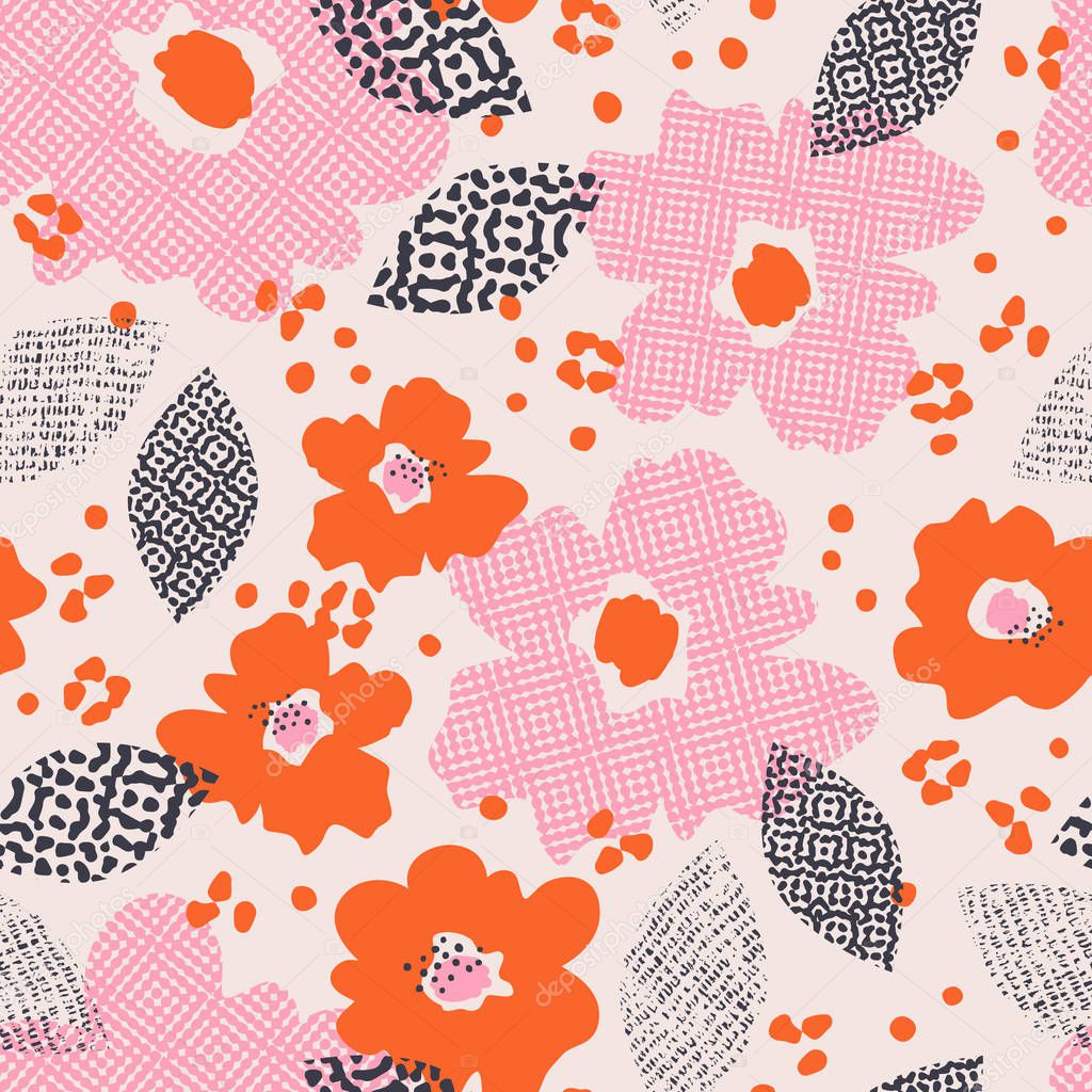 seamless pattern with flowers and leaves