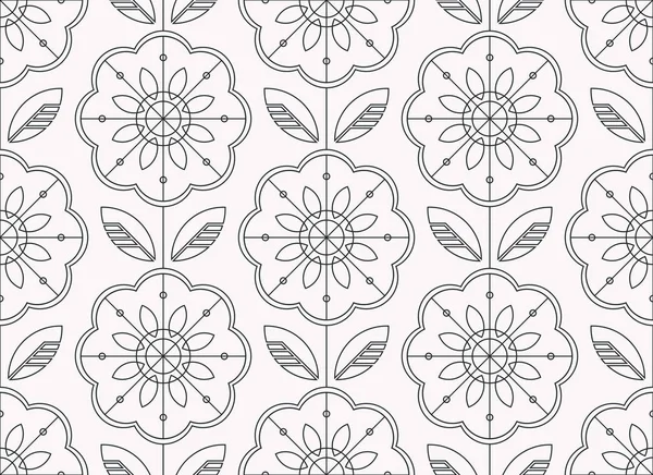 Seamless floral pattern in scandinavian style, line art — Stock Vector