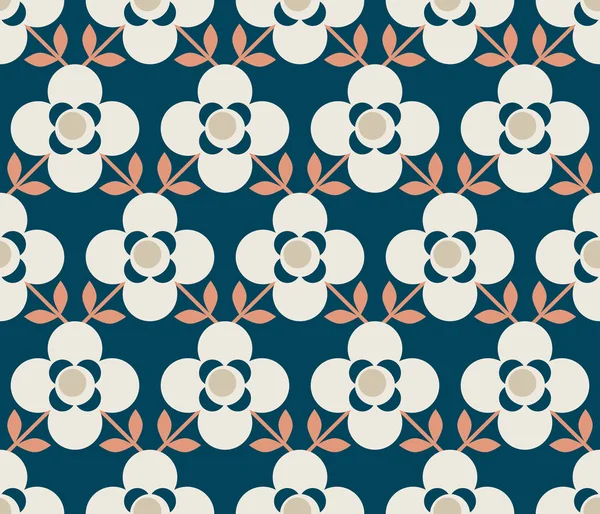 Απρόσκοπτη ρετρό μοτίβο με λουλούδια και φύλλα — Διανυσματικό Αρχείο