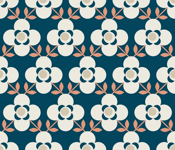 Motif rétro sans couture avec des fleurs et des feuilles — Image vectorielle