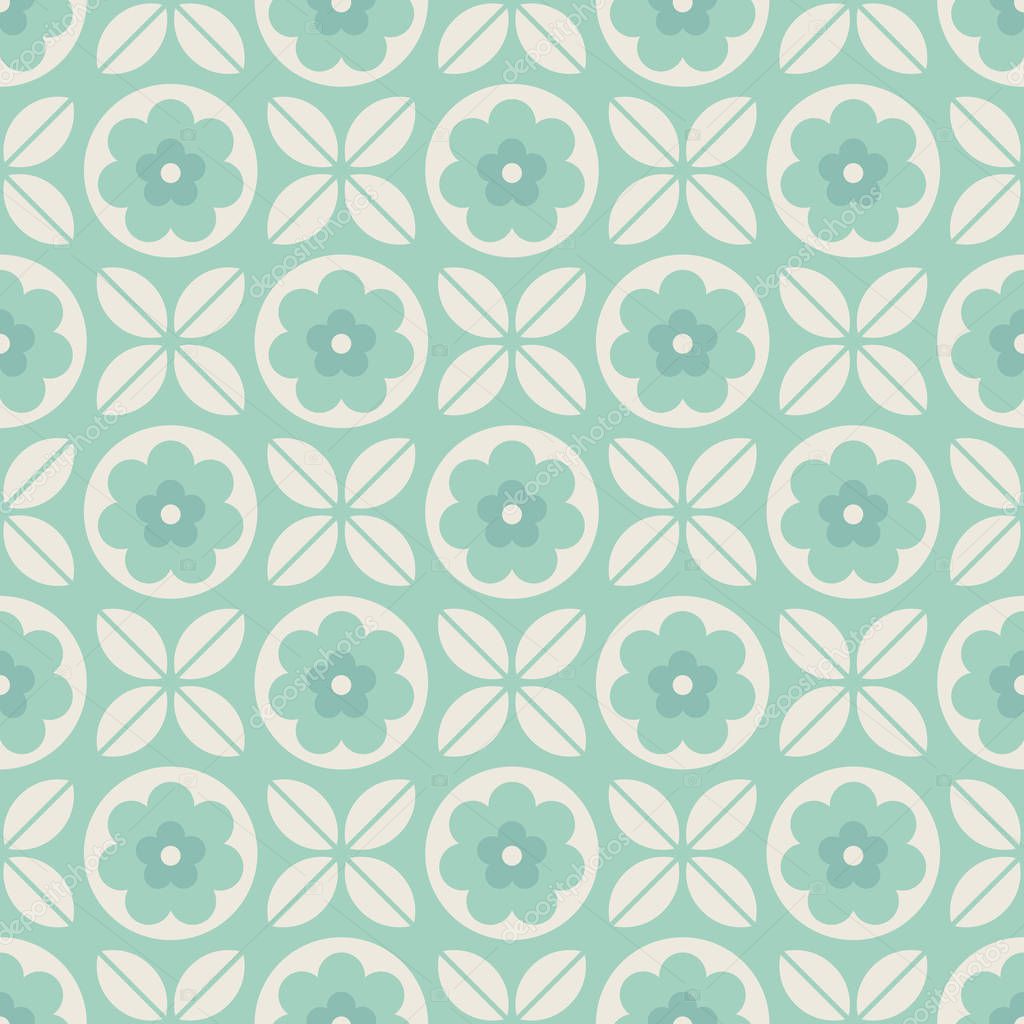 seamless geometric retro pattern with flowers and leaves