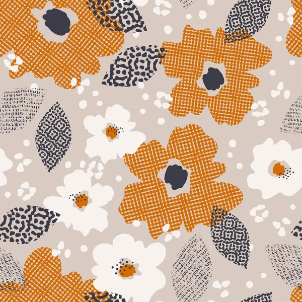 Seamless pattern with flowers and leaves — Stock Vector