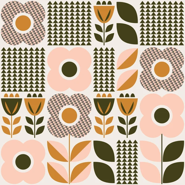 Seamless pattern with floral elements in retro scandinavian style — Stock Vector