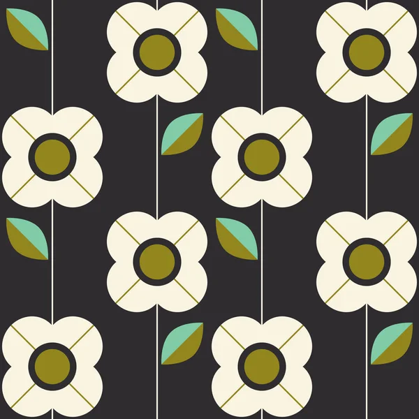 Seamless pattern with flowers and leaves in retro scandinavian style — Stock Vector