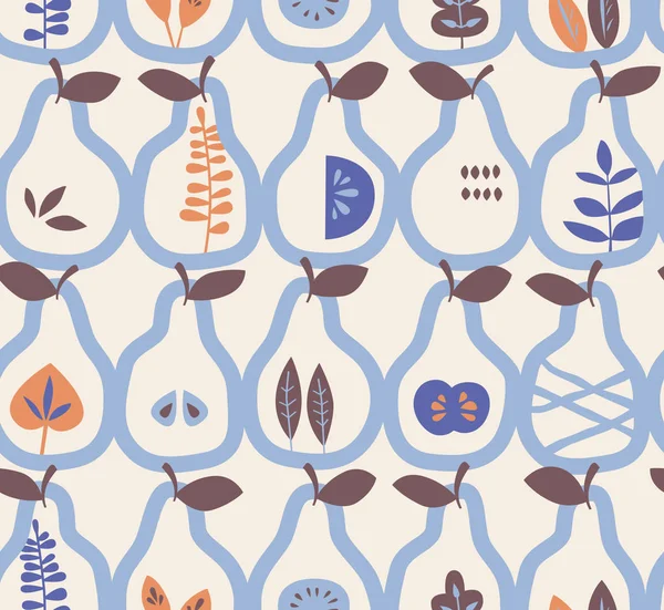 Seamless mönster med päron och blad — Stock vektor