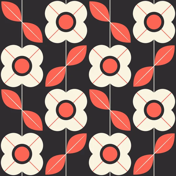 Seamless pattern with flowers and leaves in retro scandinavian style — Stock Vector