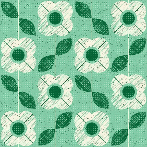 Seamless pattern with flowers and leaves in retro scandinavian style — Stock Vector