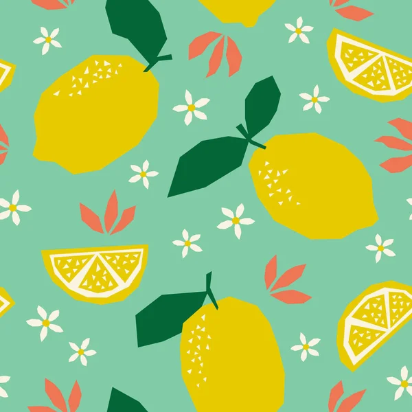 Бесшовный узор с лимонами и цветами — стоковый вектор
