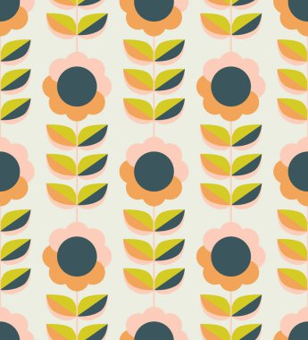çiçek ve yaprakları retro İskandinav tarzı ile Seamless Modeli
