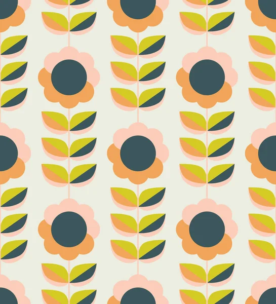 꽃과 나뭇잎 복고 스 칸디 나 비아 스타일 완벽 한 패턴 — 스톡 벡터