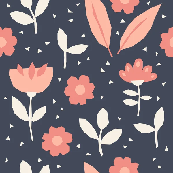 Nahtloses Muster mit Blumen und Blättern im skandinavischen Stil — Stockvektor