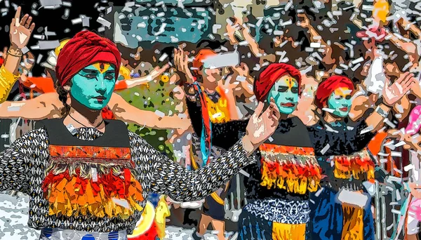 Lione Francia Settembre 2018 Sfilata Danza Biennale Sfilata Gruppi Colorati — Foto Stock