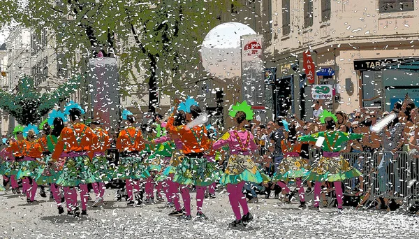 Lyon France Septembre 2018 Défilé Danse Biennal Défilé Groupes Colorés — Photo