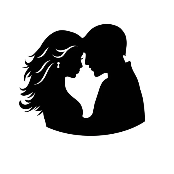 Gabarit de coupe laser de silhouette masculine et féminine en face de l'autre. Couple amoureux sont embrasser. Mariée et marié pour carte d'invitation de mariage ou dessus de table. Visages de profil à la Saint Valentin . — Image vectorielle