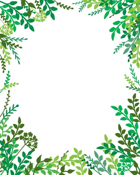 Bahar yeşili yaprakları, dalları olan Dünya Günü afişi. Düğün davetiyesi, tarih kartı tasarımını orman yeşilliği bitkileriyle, yeşilliklerle kaydet. Vektör çerçevesi doğal, botanik kenar, zarif şablon. — Stok Vektör