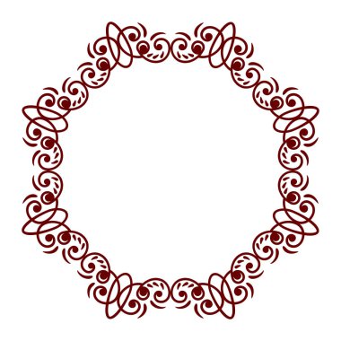 Tasarım şablonu için dekoratif yuvarlak çerçeve. Vektör geometrik bağbozumu ögesi, metin için yer. Çiçek sınırı. Davetiye için dantelli illüstrasyon, tebrik kartı. Albüm için peçete simgesi. Mandala