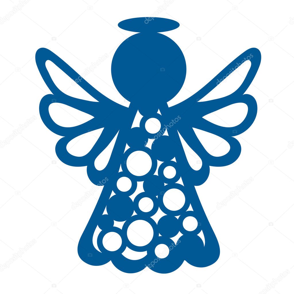 Laser cut out template. Christmas carved openwork angel. Graphic vector illustration for wedding invitation card, baptism, easter, xmas. Decorative silhouette for die cut card.