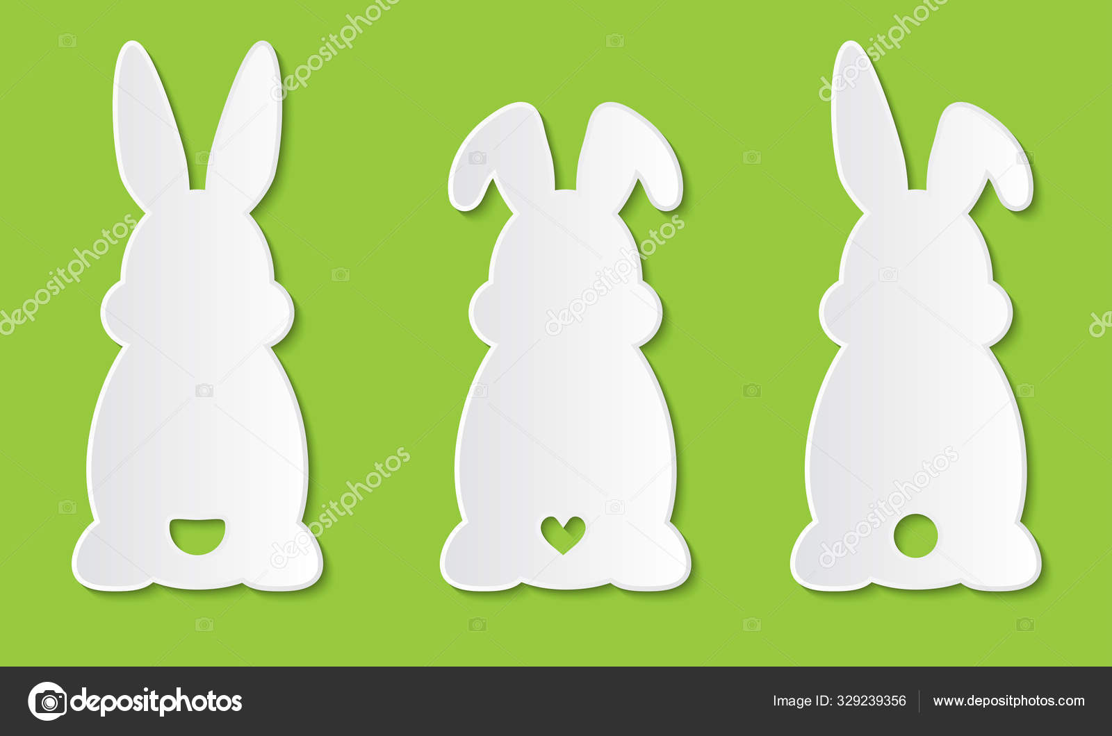 Laser cut template. Set of clipart Easter rabbits with ears and tail. For  Happy Easter hunt.