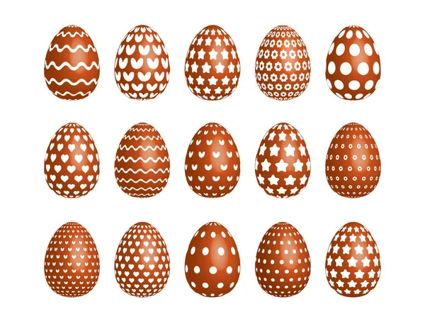 Feliz Pascua. Vacaciones de primavera con coloridos huevos pintados de cáscara de cebolla marrón. Fondo de ilustración vectorial. Comida tradicional cristiana ortodoxa. Huevo rojo aislado con diferentes texturas . — Vector de stock