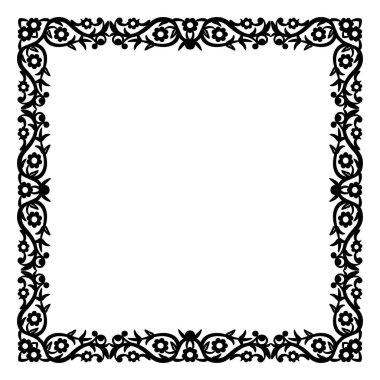 Fotoğraf çerçevesi. Tasarım şablonu için dekoratif dikdörtgen çizgisi. Vektör geometrik klasik metal elementi. Çiçek sınırı. Davetiye için dantelli illüstrasyon, tebrik kartı. Albüm için peçete