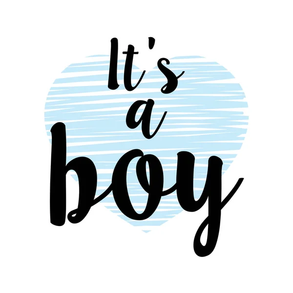 यह एक लड़का है। निमंत्रण के लिए बेबी शॉवर डिजाइन। वेक्टर वाटर कलर स्टिकर पर सुलेख वाक्यांश। पोस्टर या ग्रीटिंग कार्ड। बधाई का शिलालेख . — स्टॉक वेक्टर