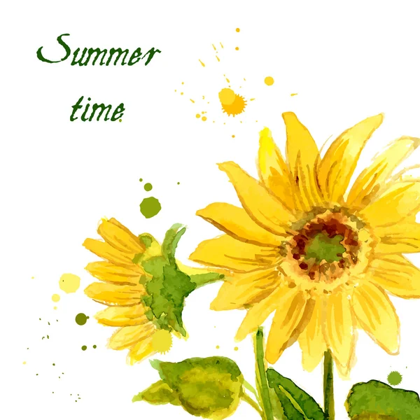 Sarı ayçiçeği kompozisyon içinde suluboya boyalı