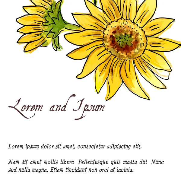 Die Zusammensetzung der gelben Sonnenblume in Aquarell gemalt — Stockvektor