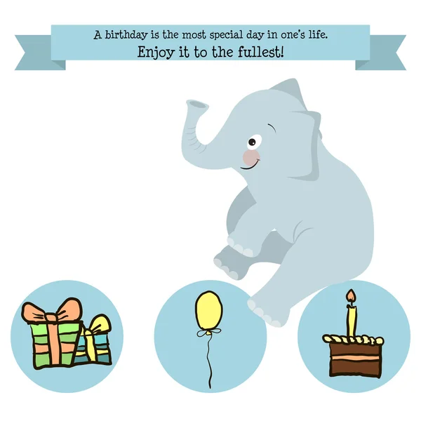 Congratulations birthday with a character elephant — Stock Vector