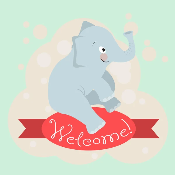 Card with the inscription on the tape Welcome and animals elephant — Stock Vector