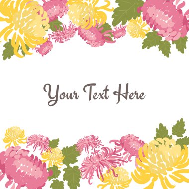 El ile zarif desen dekoratif çiçek pembe ve sarı Kasımpatı çizilmiş.