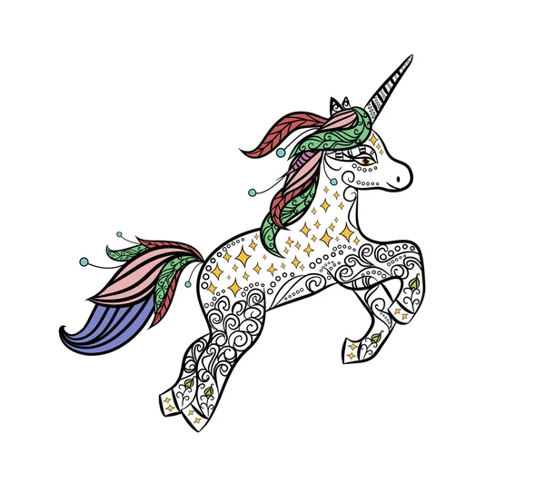 Mythische Einhorn in einem magischen Tier Doodle Stil Vektor. — Stockvektor