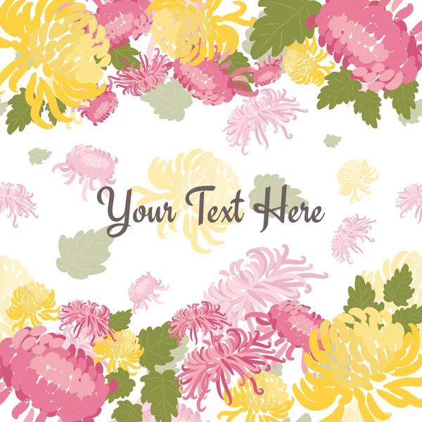 Elegantes Muster mit handgezeichneten dekorativen Blüten in rosa und gelben Chrysanthemen — Stockvektor