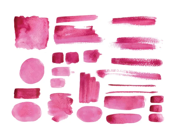 Coleção de textura aquarela artesanal de tinta rosa — Vetor de Stock