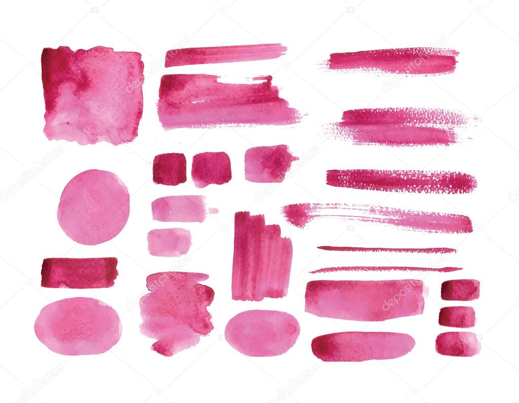Handmade watercolor texture collection of pink paint