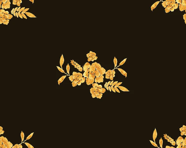 Blumen und Blätter auf schwarzem Hintergrund — Stockfoto