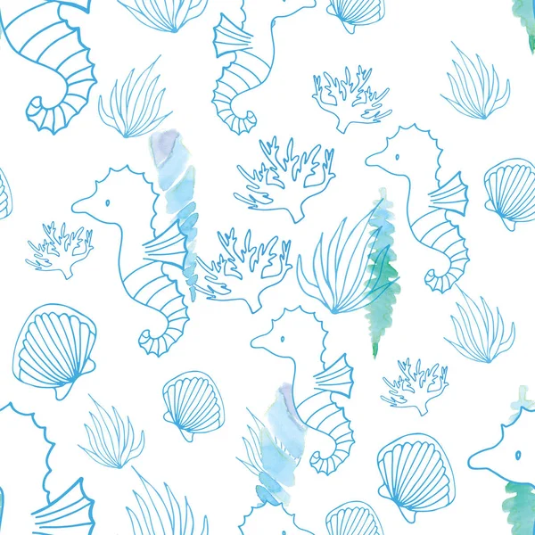 Ручная живопись акварель голубое море, бумажная текстура — стоковое фото