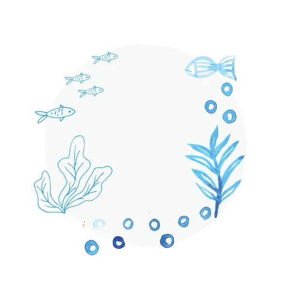 Ручная живопись акварель голубое море, бумажная текстура — стоковое фото