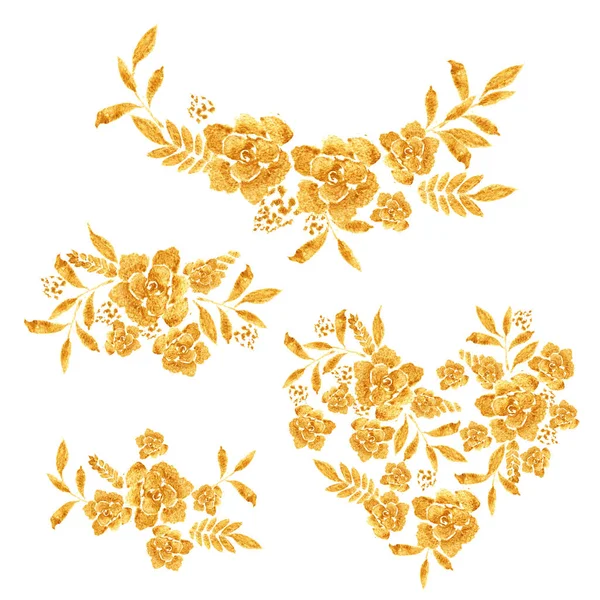 ロマンチックなゴールドのバラの花束のデザイン パターンの招待状のテンプレート. — ストック写真