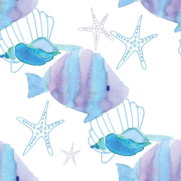 수 제 그림 수채화 푸른 바다, 종이 텍스처 — 스톡 사진
