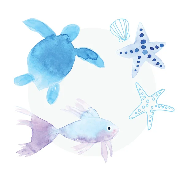 Handgjorda målning akvarell blå havet, pappersstruktur — Stockfoto