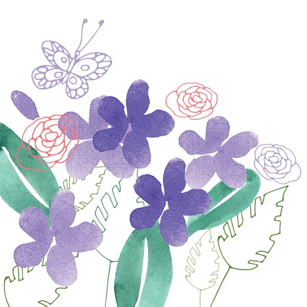 Ręcznie malowane Wildflower kwiatowy wzór — Zdjęcie stockowe