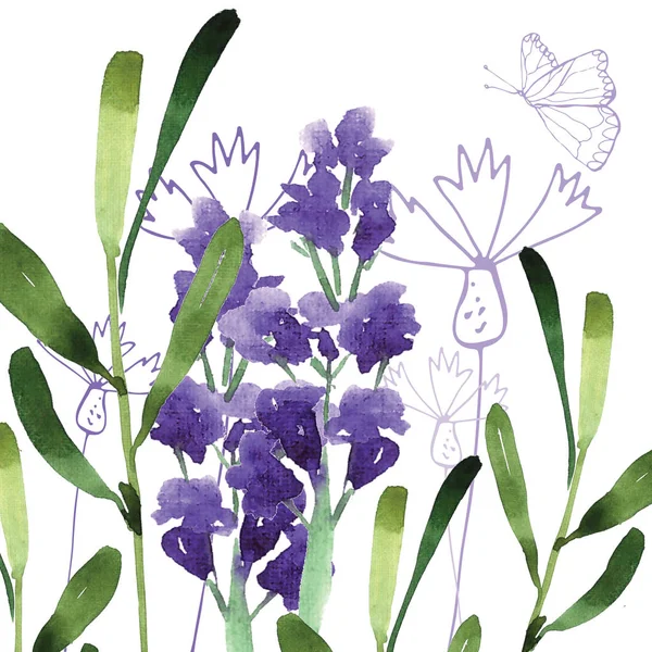 Ручний розфарбований квітковий візерунок дикої квітки — стокове фото