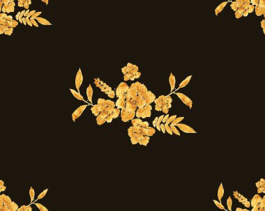 Romantik altın gül buket tasarım desen davet şablonu.